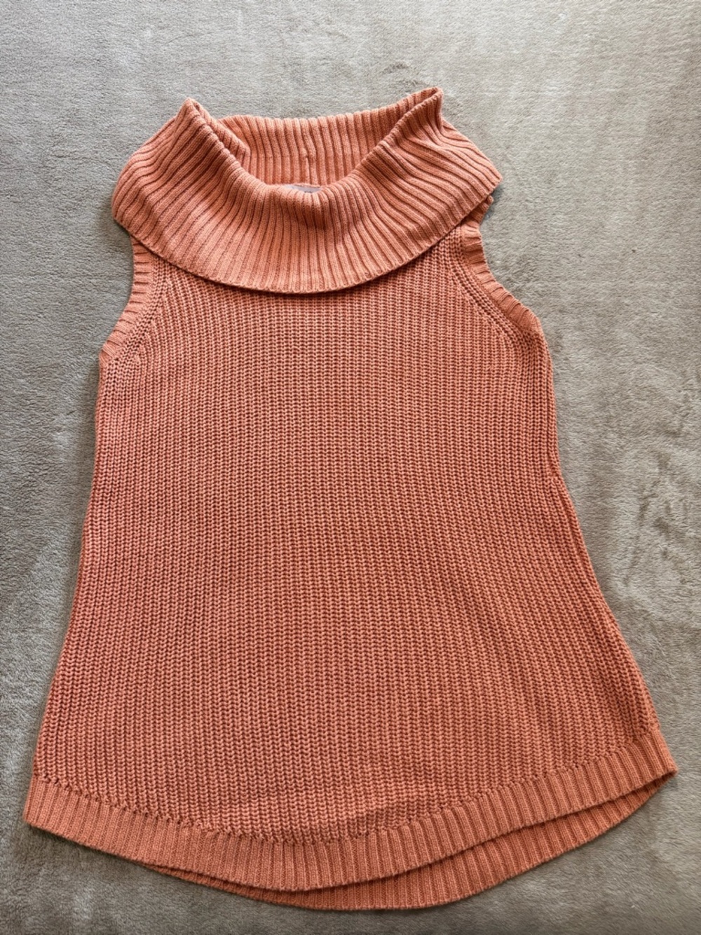 Coral Ribbed Fold-Over Turtleneck Tank
